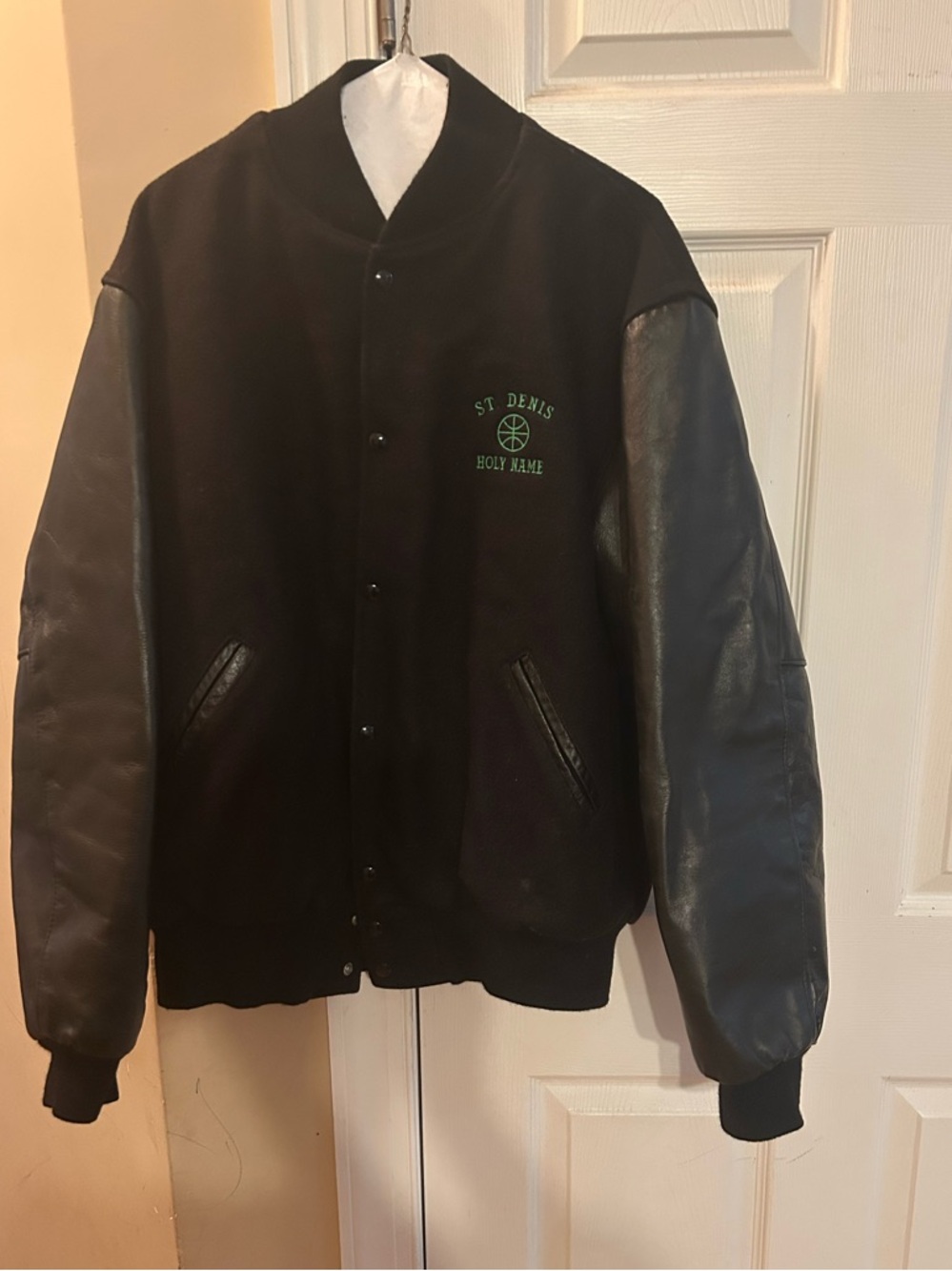 Holloway Black Varsity Jacket with Black Leather Sleeves